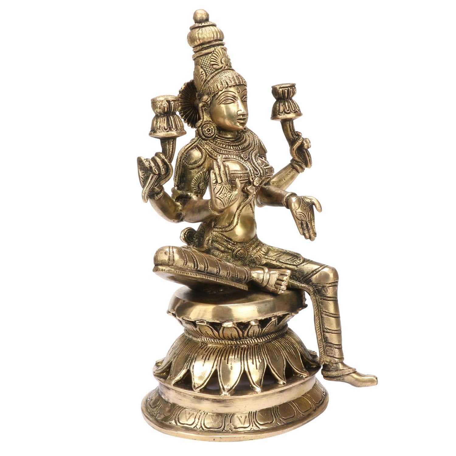 Kartique Brass Idol Murti Of Laxmi On Lotus Pedestal | Laxhmi Padmavati Staue | Home Mandir Decor | Height 12 Inches (Gold)
